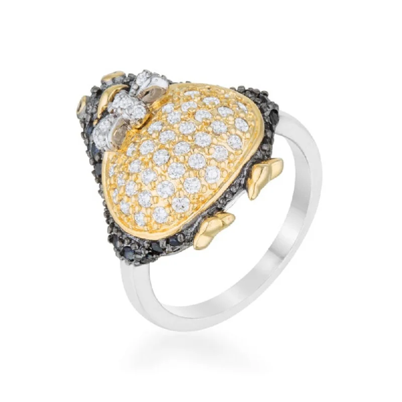 Jet Black Cubic Zirconia Penguin Ring With Two-Tone Plated