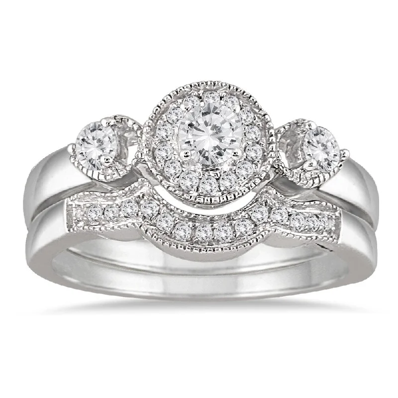 Marquee Jewels 10k White Gold 1/2ct TDW Antique Diamond Bridal Ring Set