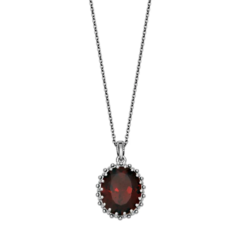 Sterling Silver 12x10mm Oval Garnet Solitaire Necklace by Samuel B.