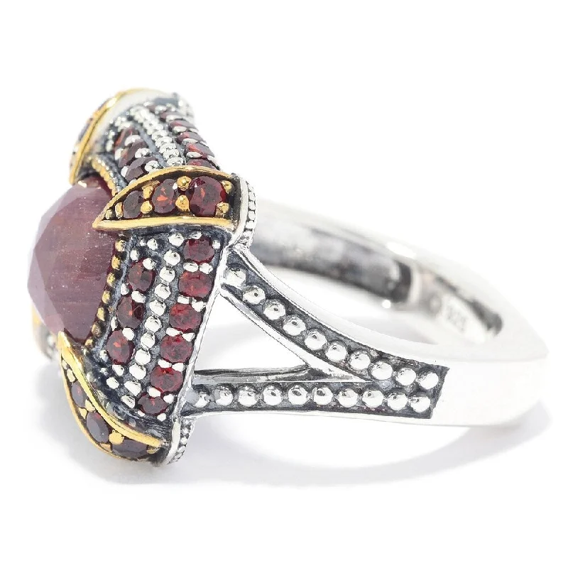 Sterling Silver Rose Cut Madurai Ruby & Garnet Ring