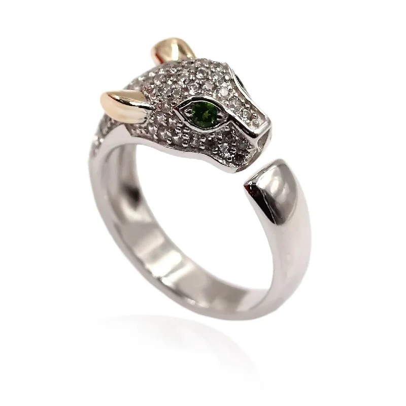 14k Gold and Sterling Silver Chrome Diopside and Zircon Ring