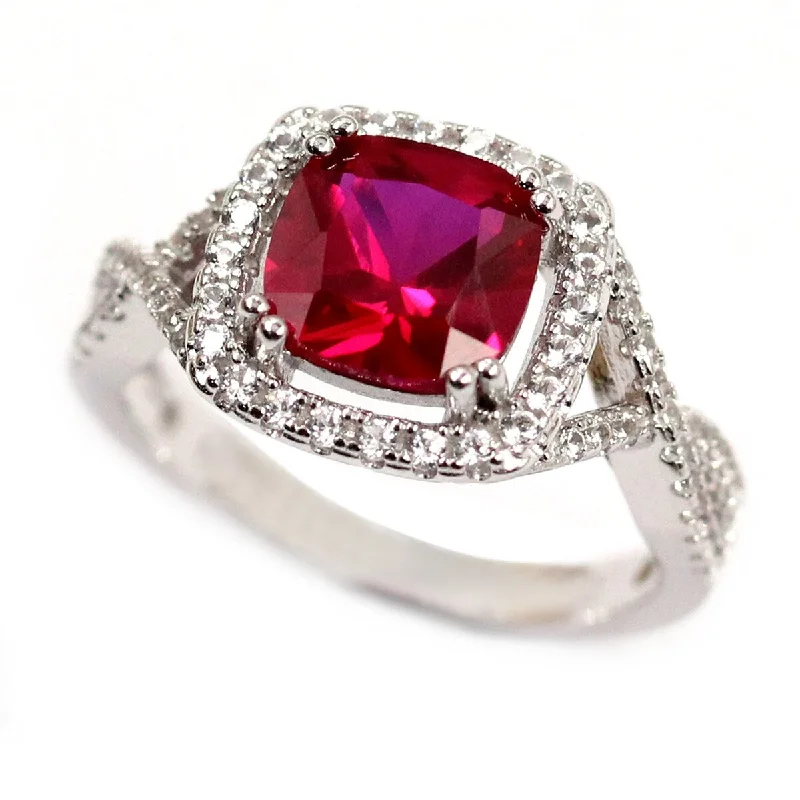 925 Sterling Silver Created Ruby and Created White Sapphire Ring