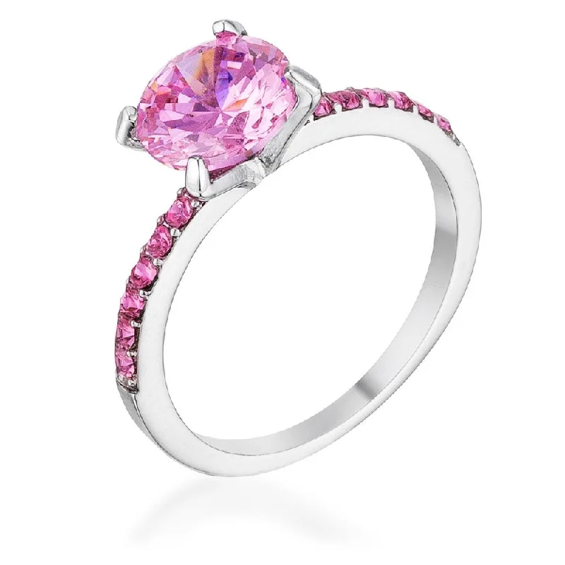 2.3CT Pink and Amethyst Cubic Zirconia Rhodium-Plated Ring