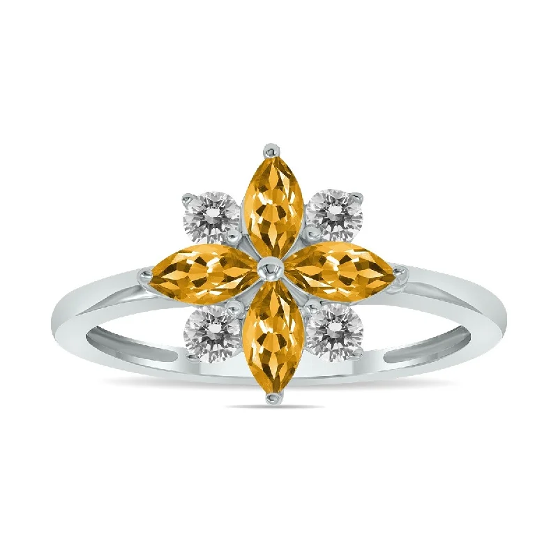 Marquee Jewels 3/4 Carat TW Citrine and Diamond Flower Ring in 10K White Gold