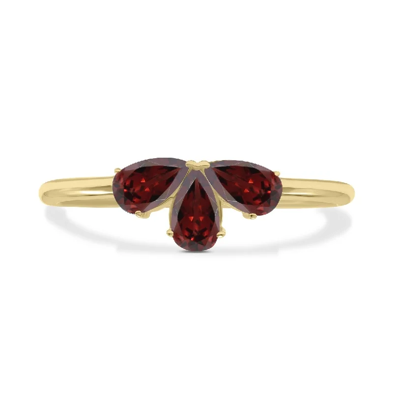 Marquee Jewels Garnet Pear Shape Three Stone Ring in 10K Yellow Gold