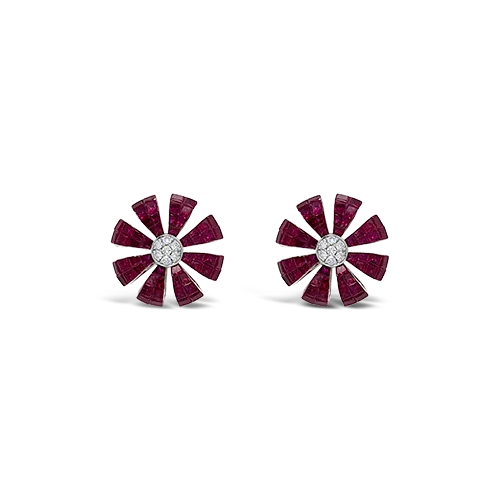 Ruby & Diamond Flower Earrings