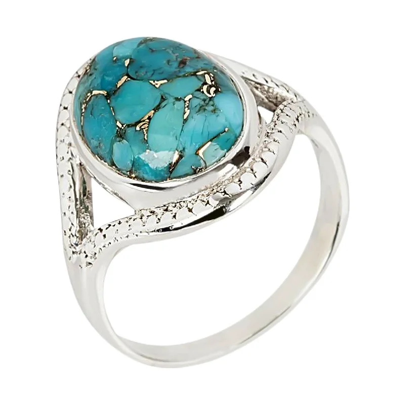 925 Sterling Silver Blue Copper Turquoise Classic Ring