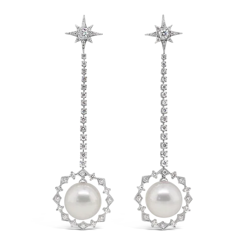 South Sea Pearl & Diamond Dangle Earrings