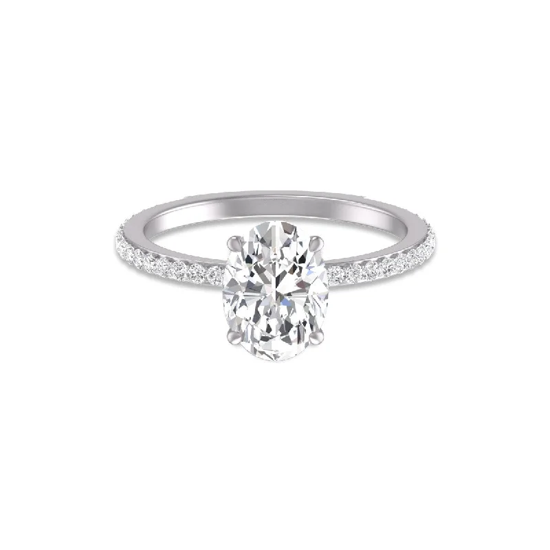 Marquee 14K White Gold Hidden Halo Cleo Ring with IGI Certified 2.50 Carat Center Oval Shape Lab-Grown Diamond