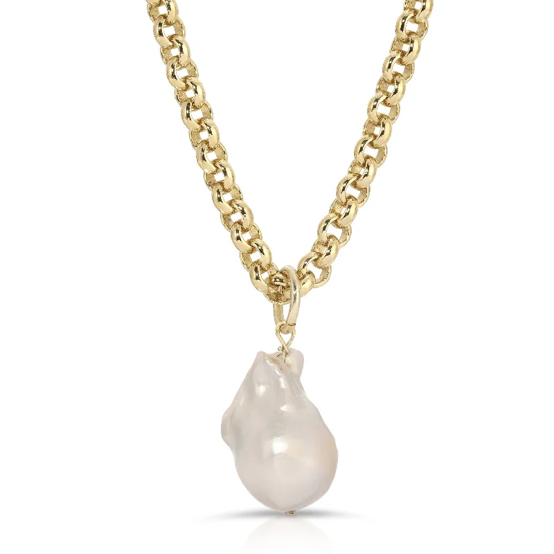 Micro Royal Chain With Xl Baroque Pearl Pendant Necklace