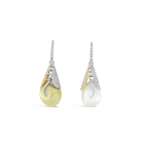 Golden & South Sea Pearl Dangle Earrings