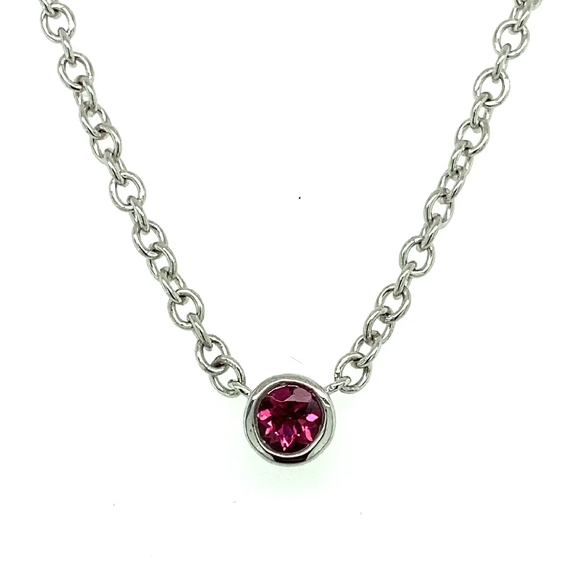 Sterling Silver Round Pink Tourmaline Solitaire Necklace