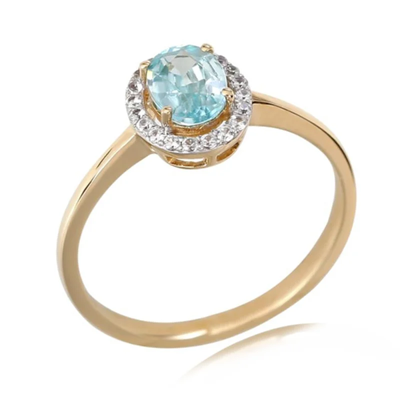 14kt Yellow Gold Blue Zircon and White Natural Zircon Ring