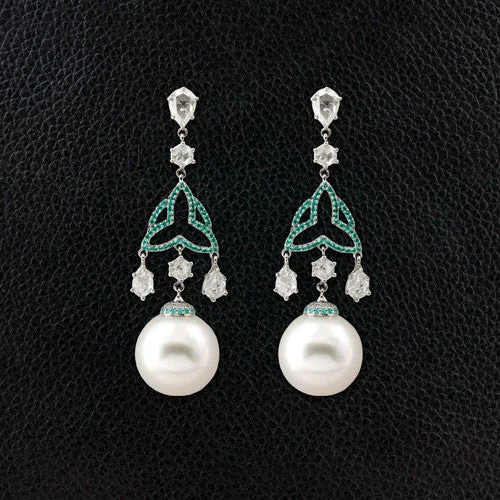 Pearl, Diamond & Paraiba Tourmaline Earrings