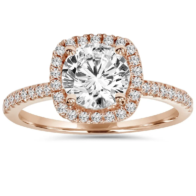 Eco-friendly 14k Rose Gold 1.25 ct TDW Lab-grown Diamond Halo Ring