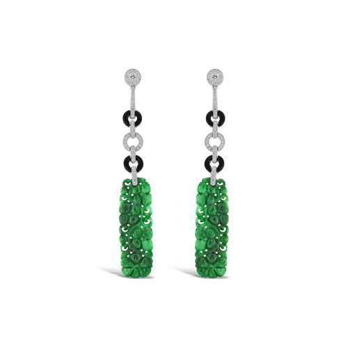 Carved Jade & Diamond Dangle Earrings