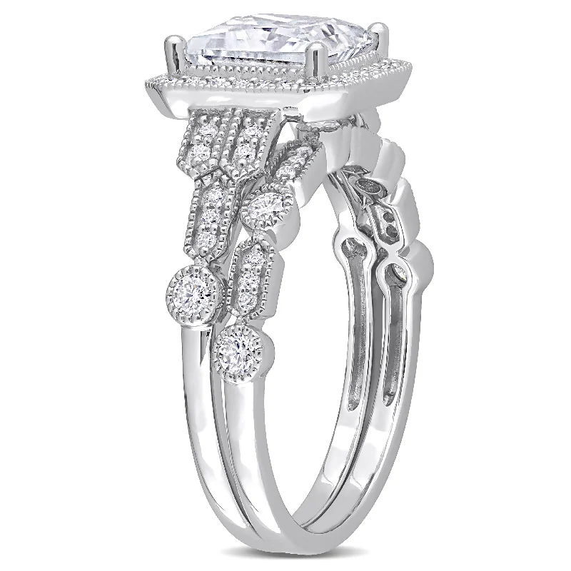 Miadora 2 1/2ct DEW Princess Square-cut Moissanite Halo Bridal Ring Set in Sterling Silver