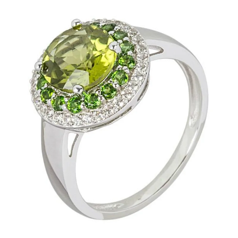 925 Sterling Silver Peridot and Chrome Diopside Ring