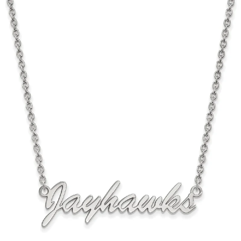 Sterling Silver U of Kansas Medium Script 'Jayhawks' Pendant Necklace