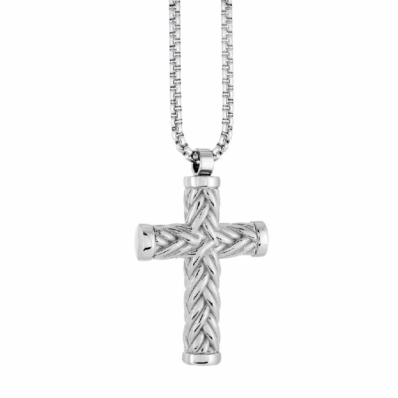 Stainless Steel Weave Design Cross Men's Necklace