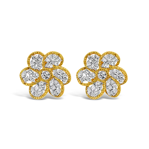 Yellow & White Diamond Flower Earrings