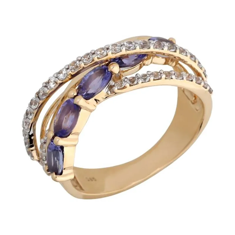 14K Gold Tanzanite and White Natural Zircon Ring