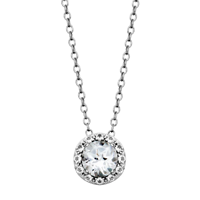 Sterling Silver White Topaz Halo Necklace by Samuel B.