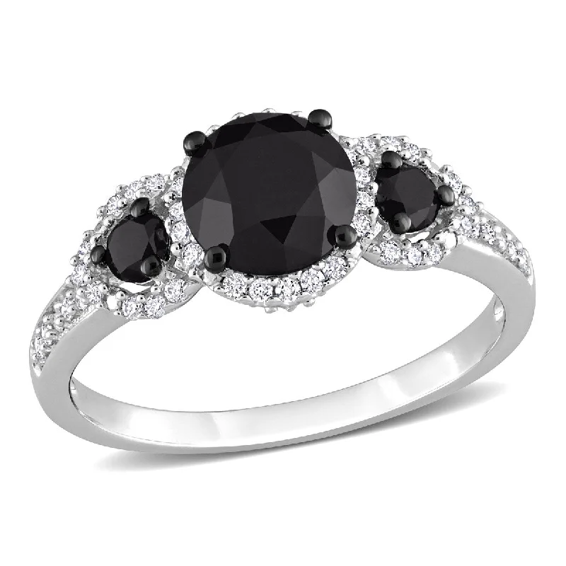 Miadora 2ct TDW Black White Diamond Three-Stone Ring in 14k White Gold