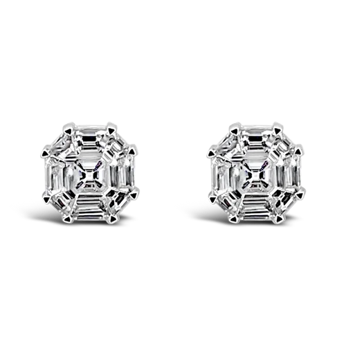 Hexagonal Invisible set Diamond Earrings