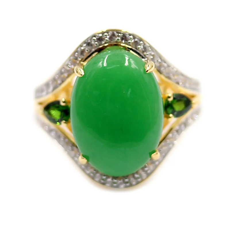 925 Sterling Silver Dyed Green Jade and Chrome Diopside Ring