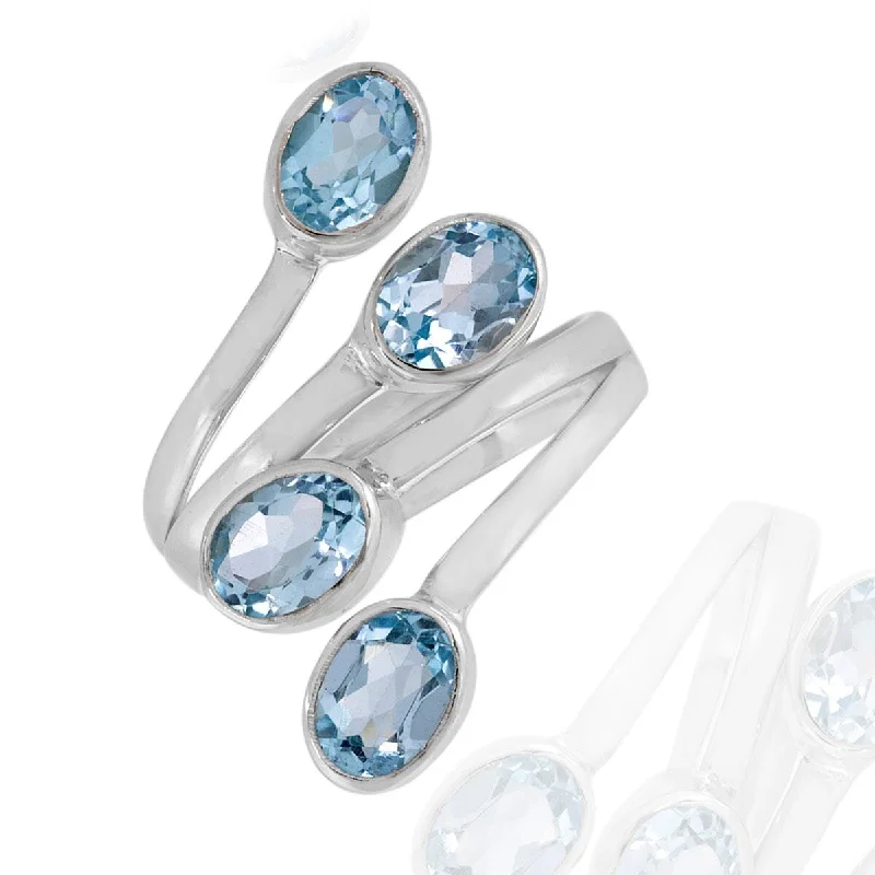 925 Sterling Silver Sky Blue Topaz Bypass Ring