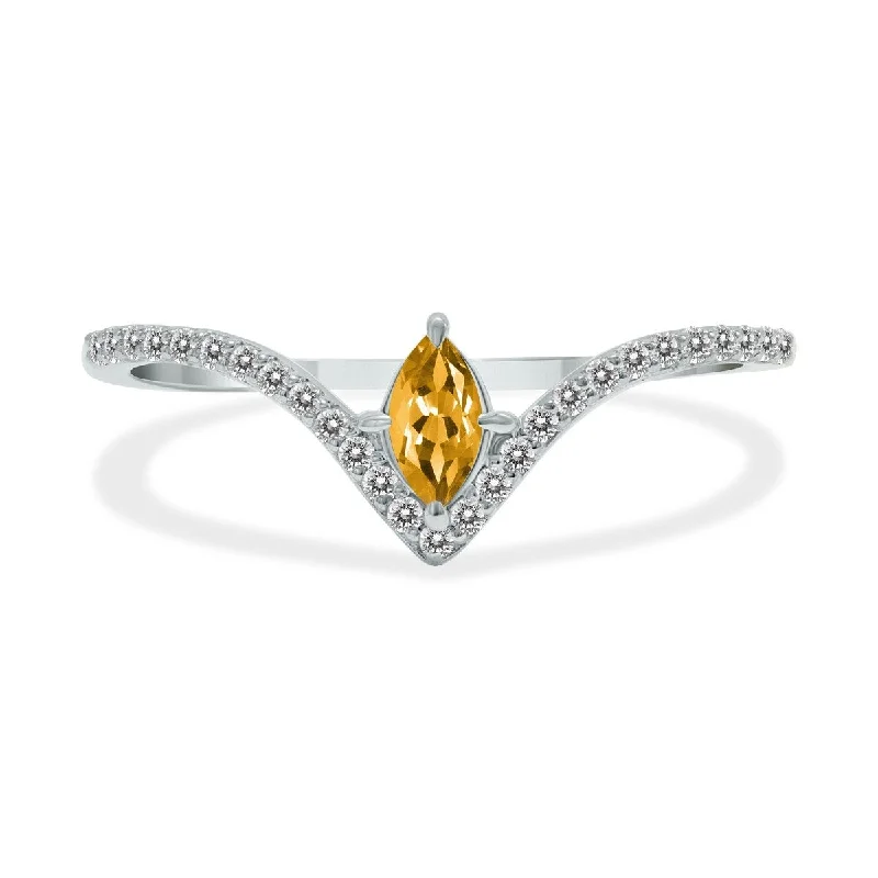 Marquee Jewels 1/4 Carat TW Citrine and Diamond V Shape Ring in 10K White Gold