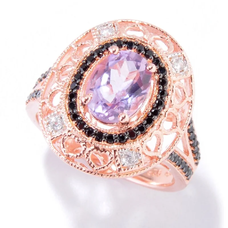 18K Rose Gold Over Silver 1.06Ctw Pink Amethyst Solitaire W/ Accent Ring