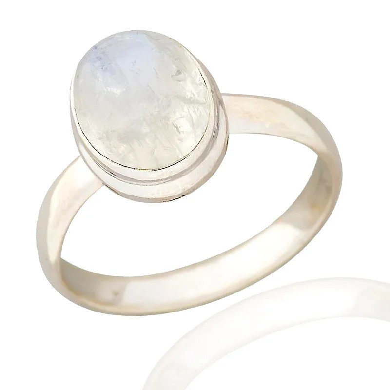 925 Sterling Silver Rainbow Moonstone Solitaire Ring