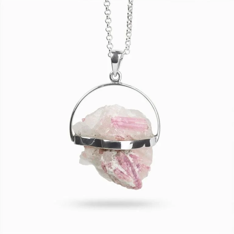 Pink Tourmaline In Quartz Necklace