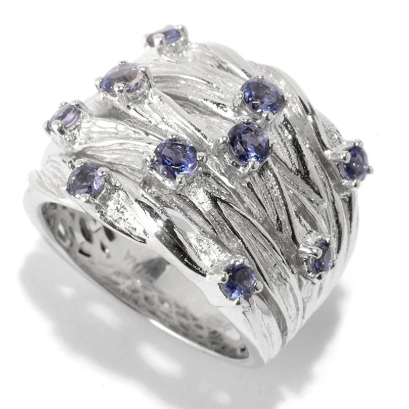 Sterling Silver 0.69Ctw Iolite Multi Row Textured Ring