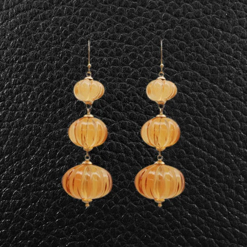 Carved Citrine Dangle Earrings