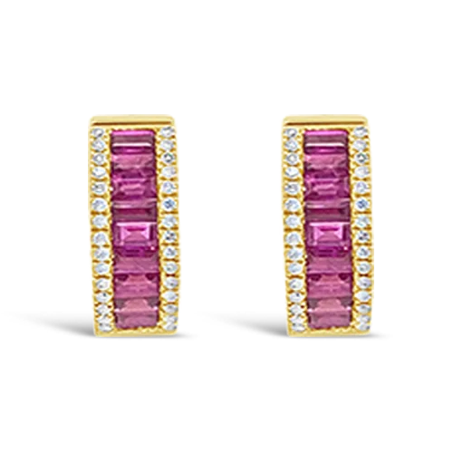 Ruby & Diamond Huggie Hoop Earrings