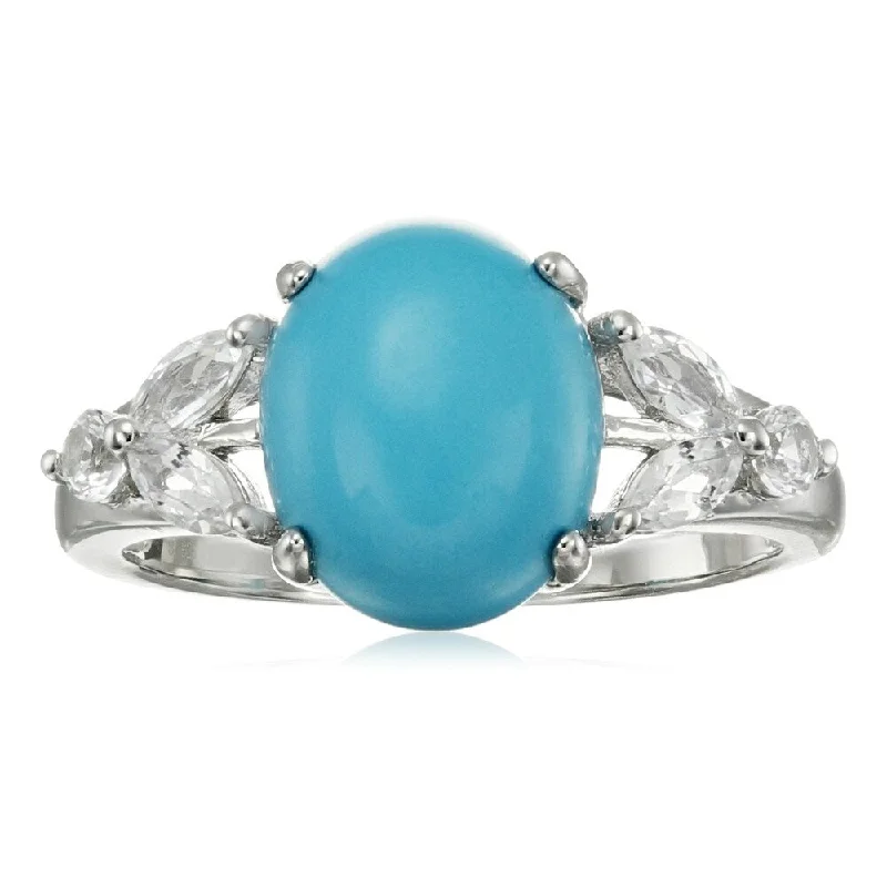 925 Sterling Silver Sonora Beauty Turquoise and Created White Sapphire Ring