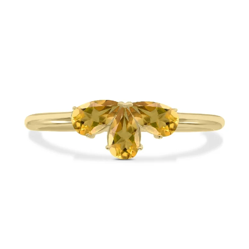 Marquee Jewels Citrine Pear Shape Three Stone Ring in 10K Yellow Gold