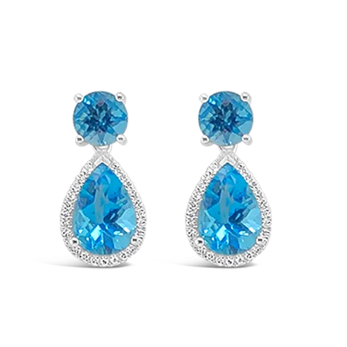 Swiss Blue Topaz & Diamond Earrings