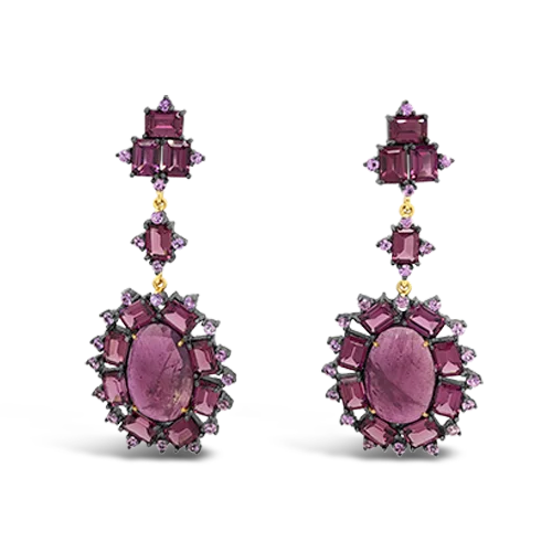 Ruby, Pink Sapphire & Tourmaline Dangle Estate Earrings