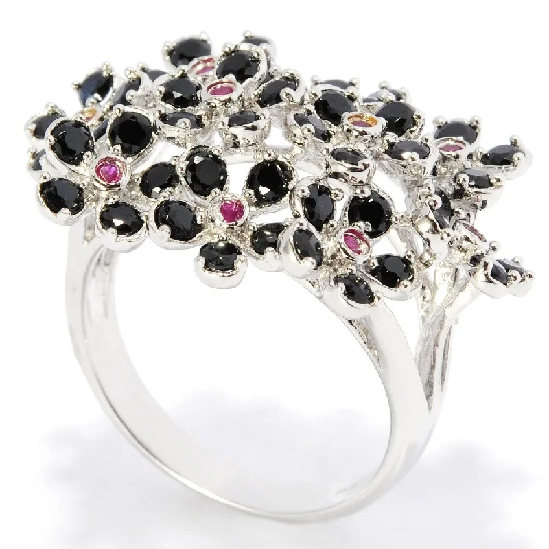 925 Sterling Silver Ruby, Black Spinel Ring