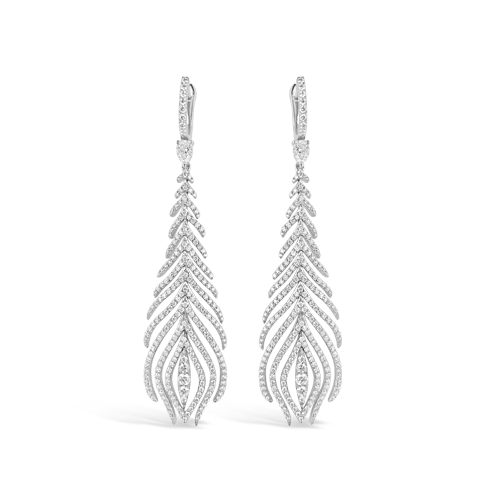 Diamond Peacock Feather Dangle Earrings