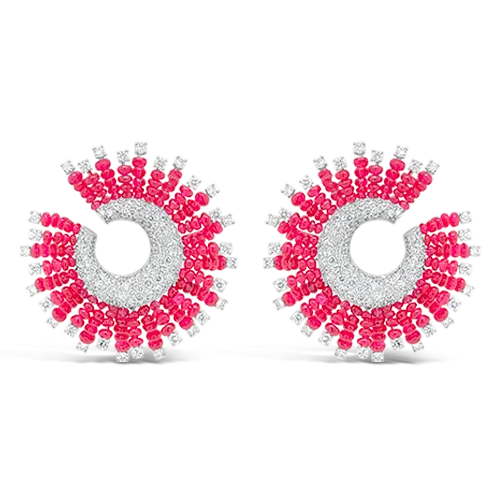 Red Spinel & Diamond Pinwheel Earrings