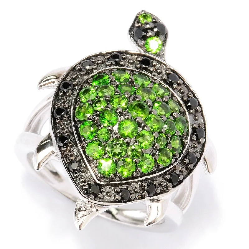 925 Sterling Silver Chrome Diopside and Smoky Quartz Ring