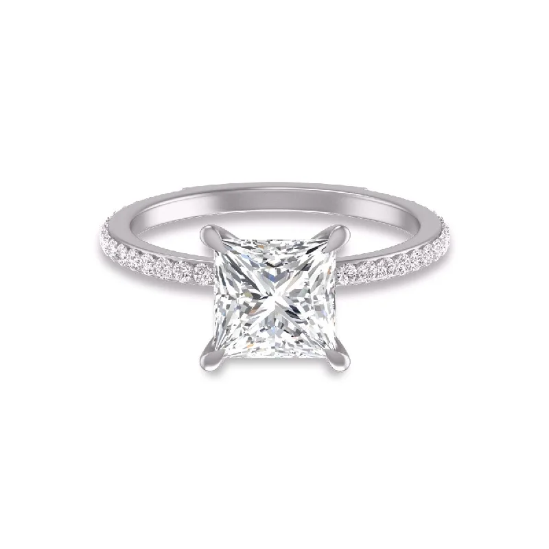 Marquee 14K White Gold Hidden Halo Cleo Ring with IGI Certified 2 Carat Center Princess Cut Lab-Grown Diamond