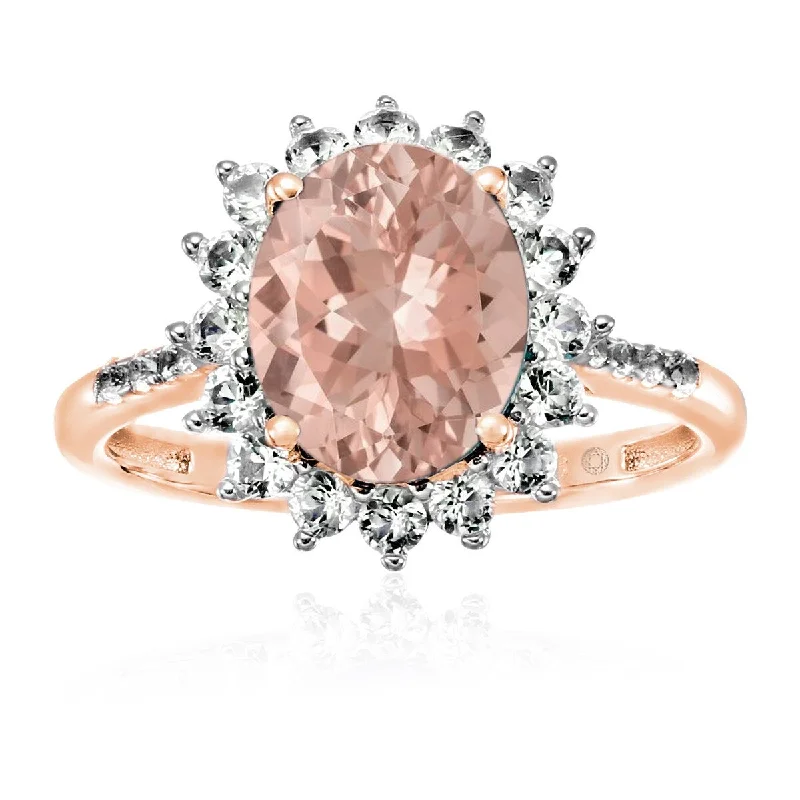 Rose Gold Plated Over Sterling Silver Morganite,Created White Sapphire Ring