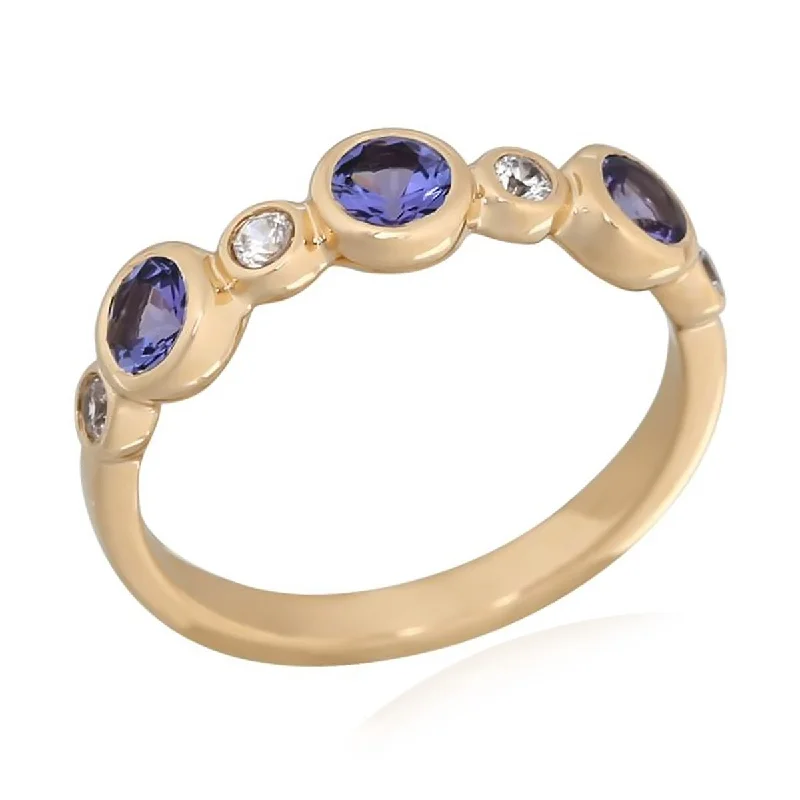 14Kt Yellow Gold Tanzanite and White Natural Zircon Ring