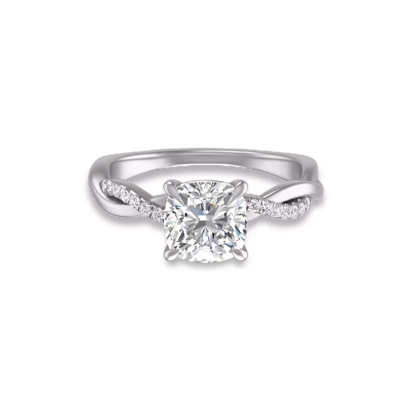 Marquee Agatha Twisted Pave Ring with IGI Certified 2.50 Carat Lab-Grown Cushion Cut Diamond in 14K White Gold